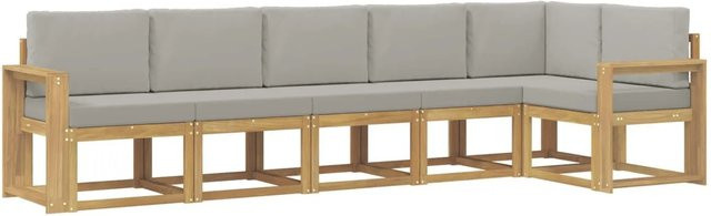 vidaXL Outdoor-Sofagarnitur in L-Form aus massivem Akazienholz mit Kissen, 6-teilig, Weiß-hellgrau - Bild 1