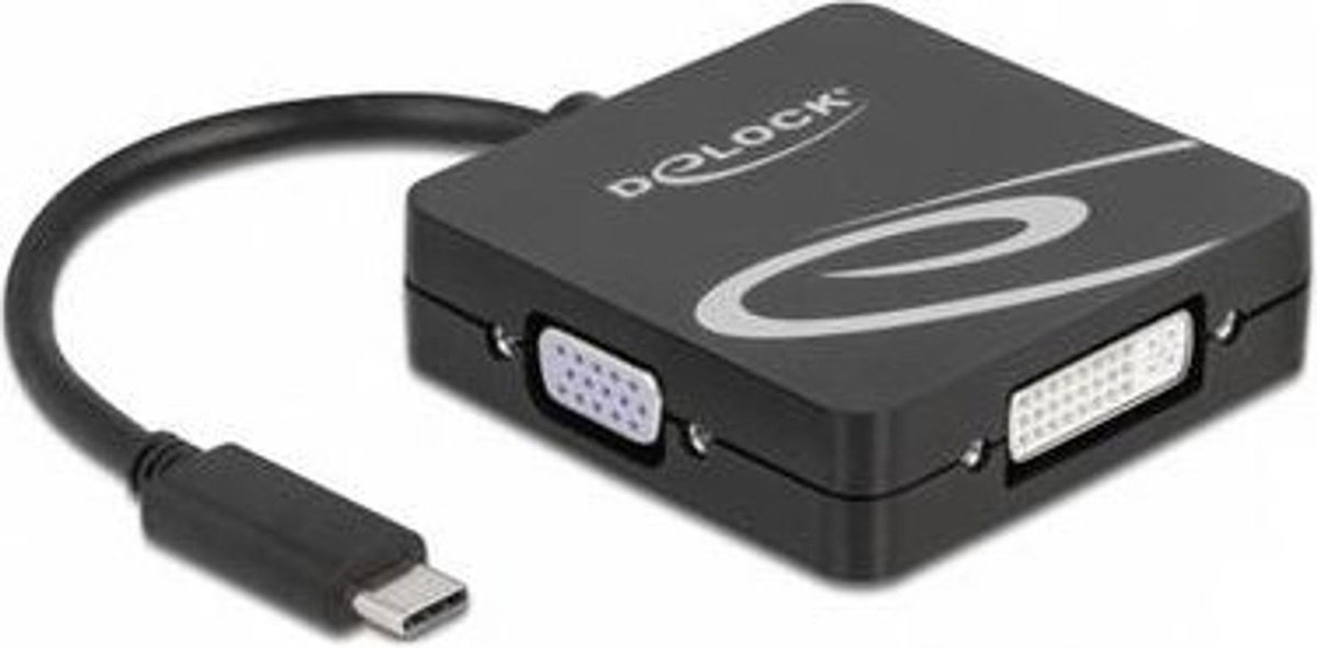 Delock USB-C Videoadapter Schwarz mit VGA, DVI, HDMI und DisplayPort Anschlüssen - Bild 2