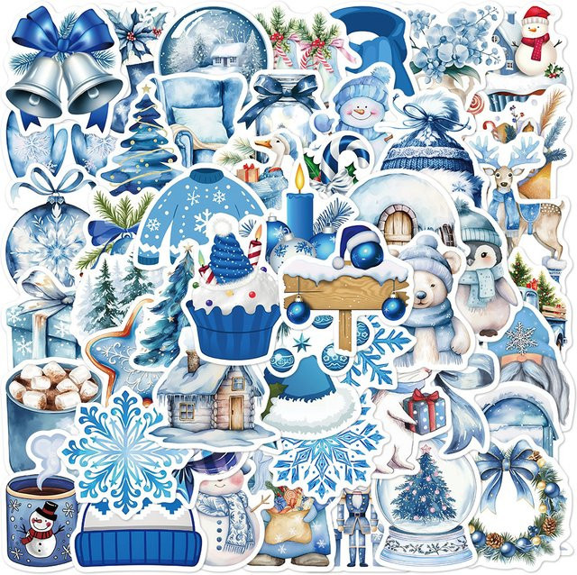 Charile Ästhetische Weihnachts Aufkleber in Blau, Wasserdichte Kawaii Sticker für DIY Schreibwaren, Koffer und Telefon - Bild 1