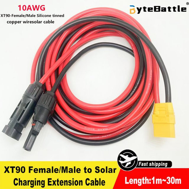 bytebattle XT90 Buchse und Stecker auf Solar-Steckverbinder Verlängerungskabel mit 10 AWG Silikonummanteltem Draht für Tragbare Solaranlagen - Bild 1