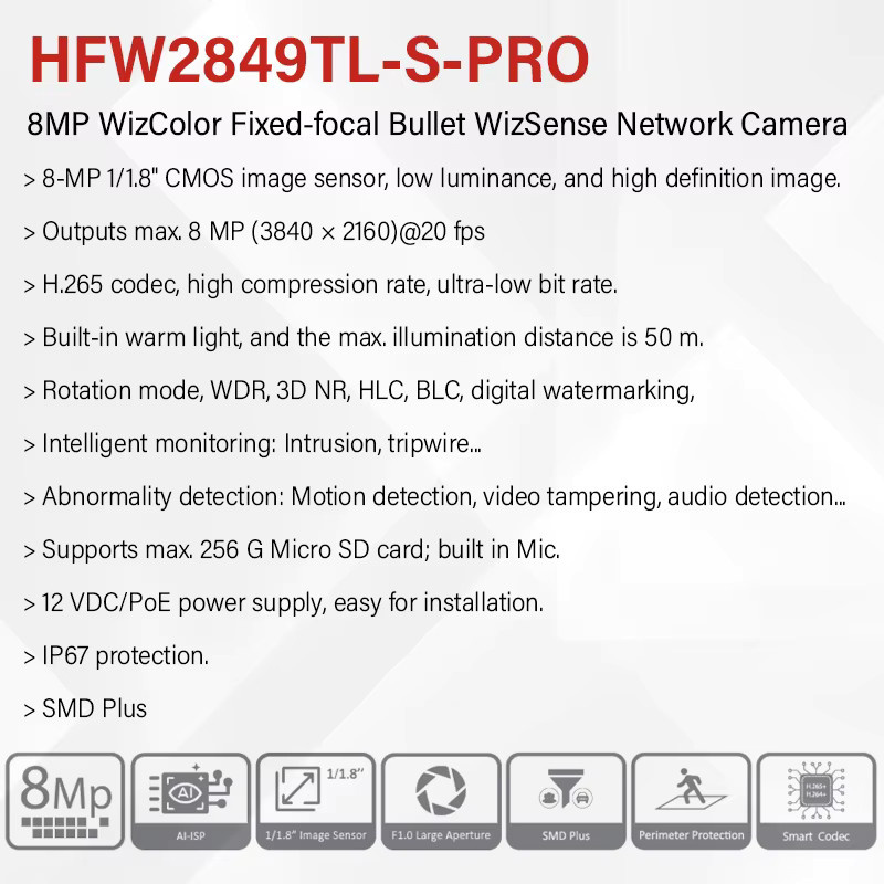 Dahua WizColor Smart Home Kamera mit 4MP/8MP Auflösung, 4K PoE CCTV, eingebautem Mikrofon und 50m Beleuchtungsentfernung in Weiß - Bild 2