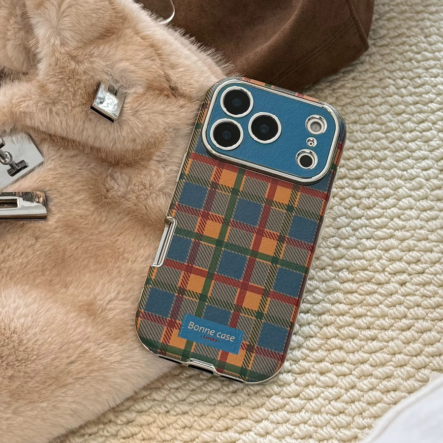 Potdemiel Handyhülle mit koreanischem Gittermuster und Ledertextur für iPhone 11 bis iPhone 17 Pro Max Plus, stoßfestes Softcover in Multicolour - Bild 3