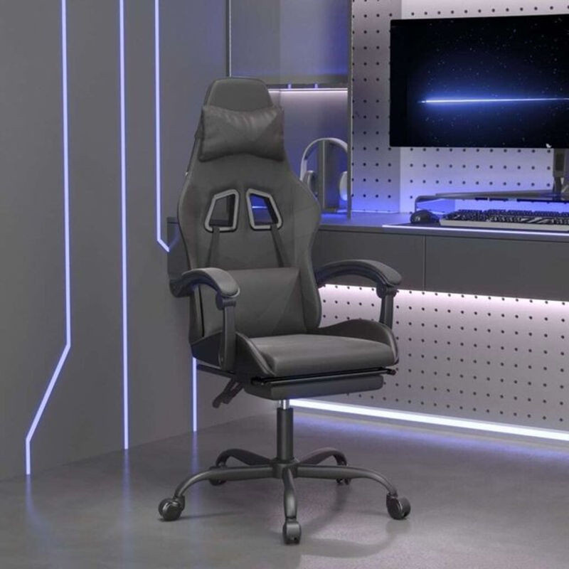vidaxl Gamingstuhl aus Kunstleder in Schwarz mit Fußstütze und drehbarer Funktion - Bild 1