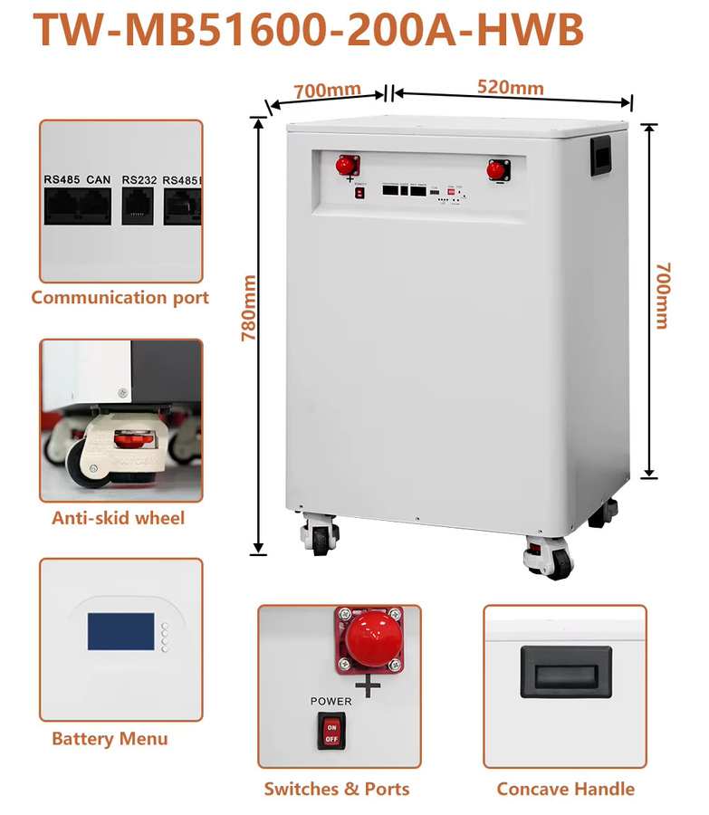 Tewaycell 30kWh LiFePO4-Akku Powerwall mit 200A BMS und 10kW Ausgangswechselrichter, 51V 48V 600Ah, Farbe: Weiß - Bild 2