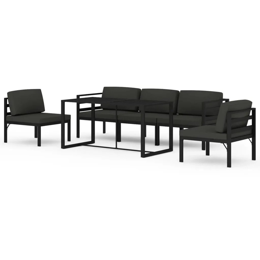 vidaXL 6-tlg Garten-Lounge-Set in L-Form mit Kissen und Ottoman aus Aluminium in Anthrazit - Bild 2