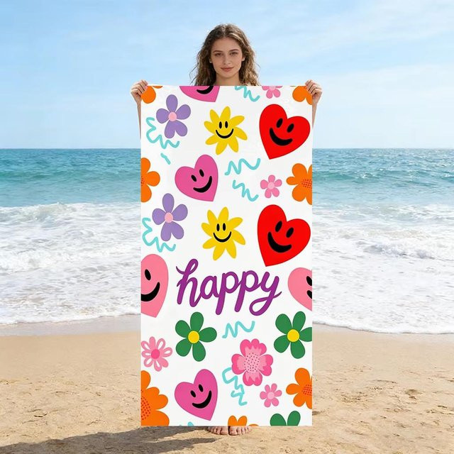 JMG Household Supplies Strandtuch Smiley Blumen aus Mikrofaser, Buntes Badetuch für Strand und Pool, Weich und Schnelltrocknend, B/B: 80 x 160 cm - Bild 1