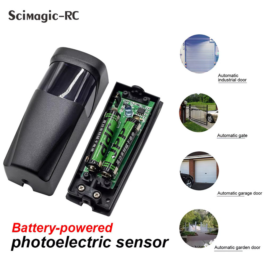 Scimagic-RC Batteriebetriebener Infrarot-Photozellen-Tor- und Türsensor für Garagen-Schiebetore mit 12m Reichweite, Schwarz - Bild 3