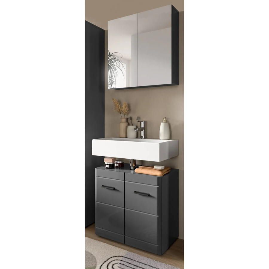Inn.Furn Badmöbel-Set 2-teilig Grau Hochglanz mit Spiegelschrank und Waschtischunterschrank inklusive Soft-Close-Funktion, B/T/H: 60 x 34 x 190 cm - Bild 2