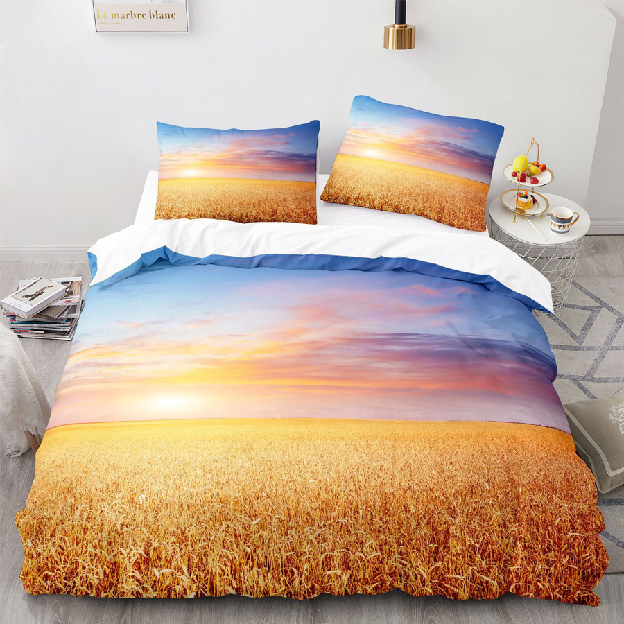 Bettwäsche Set Weizenfeld Landschaft mit goldenen Weizenähren, 3-teilig, B/H: 150 x 200 cm - Bild 1