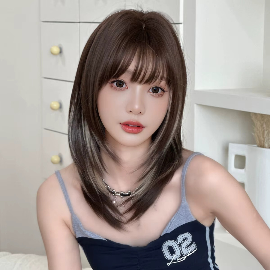 7JHH WIGS Perücke, schulterlang, glatt, mokkabraun, Damen, synthetisch - Bild 2
