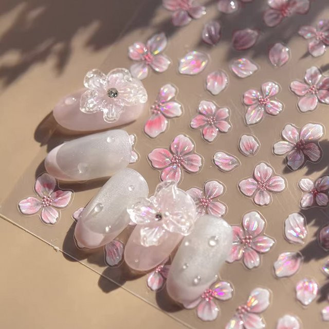 HotPress Nagelaufkleber Rosa Eis, Transparente Lilien, Aurora Muschel, Kirschblüten - Bild 1