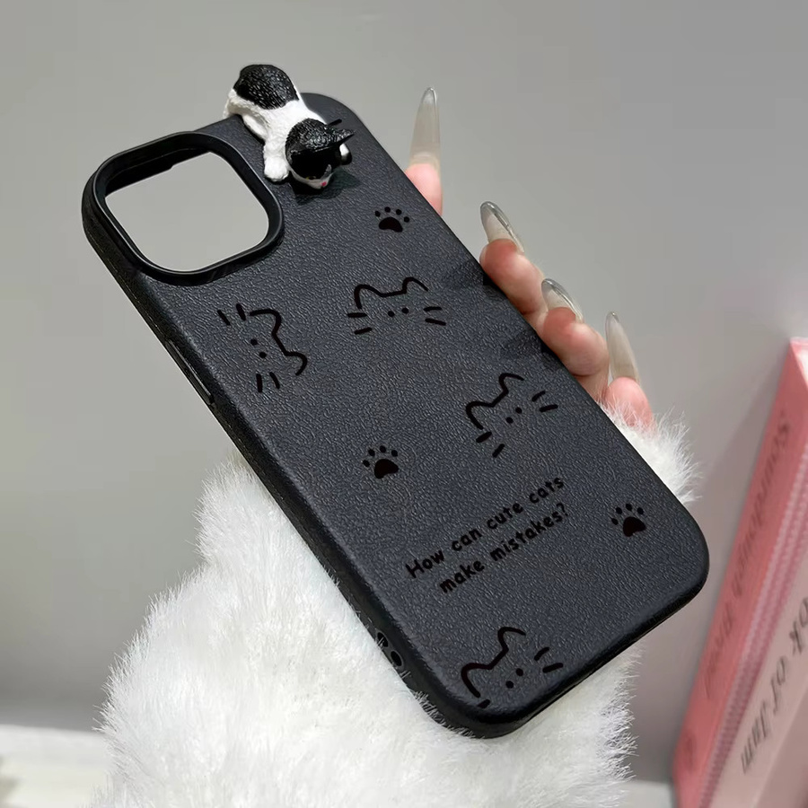 Caynes Handyhülle mit Katzen-Cartoon-Design und Hautstruktur für iPhone 11 bis iPhone 17 Pro Max, stoßfeste Hülle mit Katzenpfotenabdruck - Bild 5