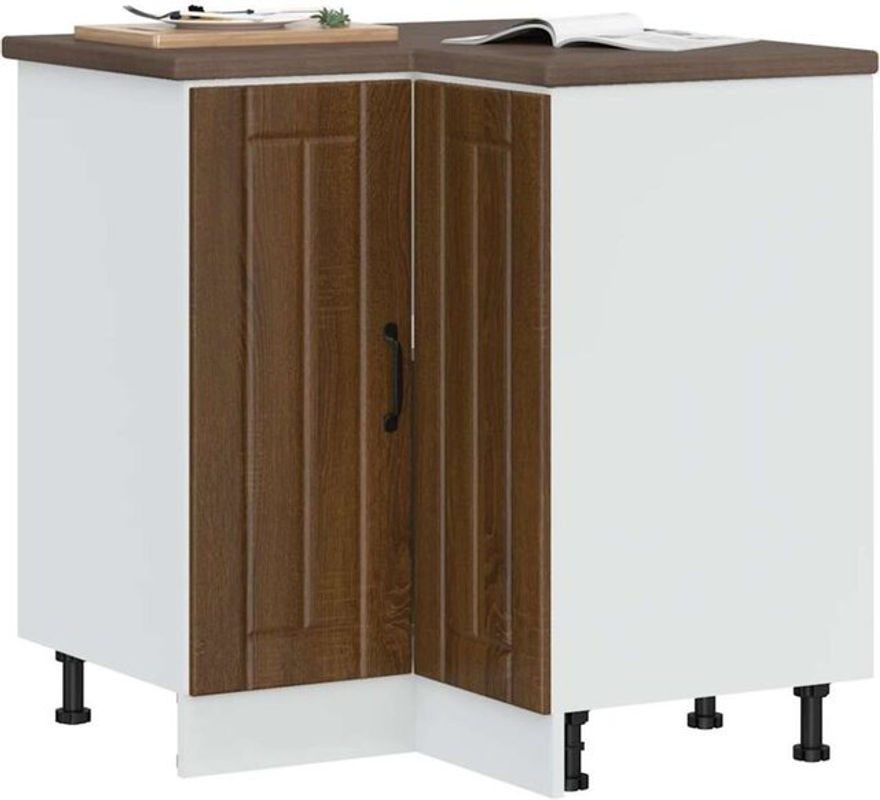 Küchen-Eckunterschrank Lucca von vidaxl in Braun Eichen-Optik aus Holzwerkstoff mit Drehtüren im Landhausstil, B: 75,5 cm, T: 75,5 cm, H: 81,5 cm - Bild 1