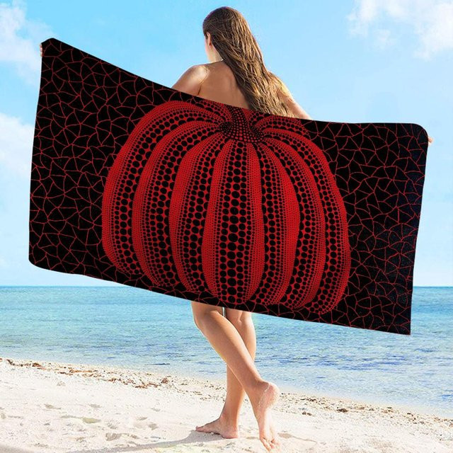 Ka Chen Mutong Mikrofaser Handtuch mit Yayoi Kusama Kürbisblume Design, schnelltrocknend und weich, Farben: Weiß und Rot, B: 76 cm, H: 152 cm - Bild 1