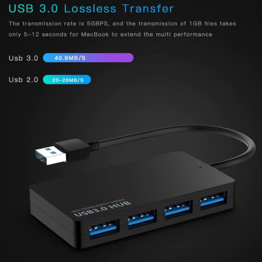 LccKaa USB-C auf USB 3.0 4-Port Hub, Hochgeschwindigkeits-Datenkonverter in Schwarz - Bild 4
