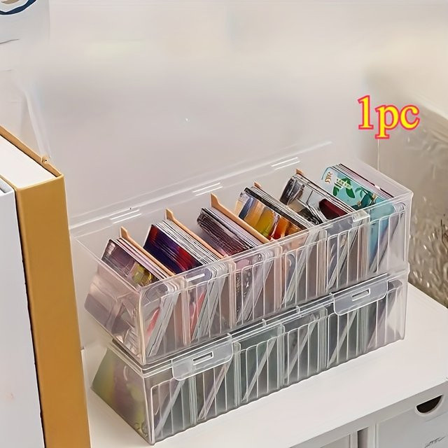 Robuste Aufbewahrungsbox aus Kunststoff mit 6 Fächern in Grün Transparent zum Organisieren von Visitenkarten und Desktop-Artikeln - Bild 1