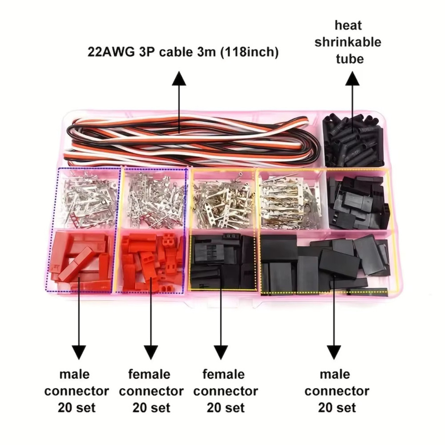 Stecker Set mit 140 bis 400 Teilen, Männlich und Weiblich, 2/3 Pin Kit für JR JST SYP Futaba Jumper Kabel, Multicolor, passend für RC Roboter Flugzeug Auto und Servo - Bild 2