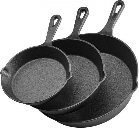 VEVOR Gusseisenpfannen-Set, 3-teiliges Set, Schwarz, Pre-Seasoned, für Backofen, Gas, Elektro und Induktion - Bild 1