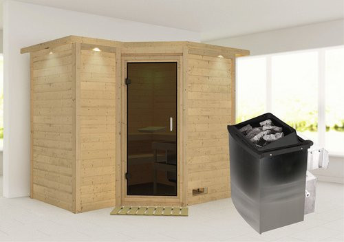 Karibu Sauna Riga 2 für 4 Personen in Beige mit 9 kW Saunaofen und integrierter Steuerung, B/T/H: 264 x 198 x 212 cm - Bild 1