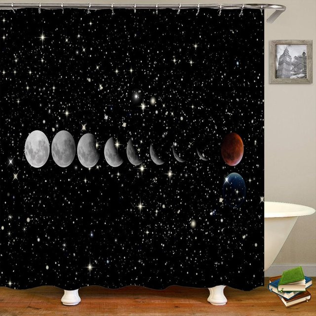 Wasserdichter Duschvorhang mit 3D-Druck Leuchtturm Galaxy Sternenhimmel aus Polyestergewebe, Schwarz, Breite: 90 cm, Höhe: 180 cm - Bild 1