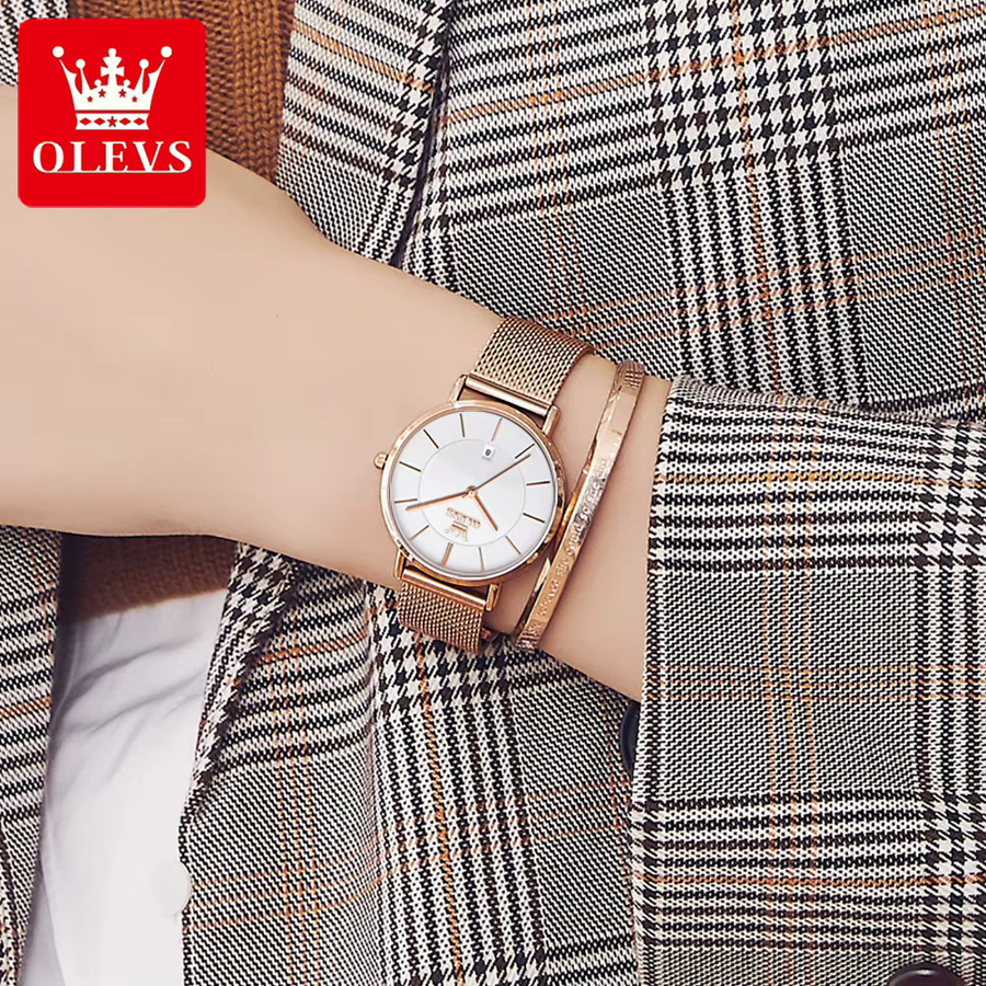 OLEVS Armbanduhr Edelstahl, Quarz, Weiß, Damen - Bild 3