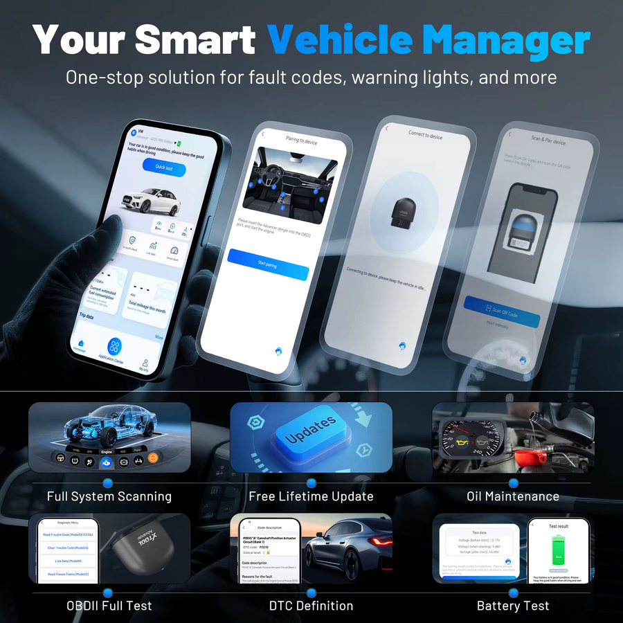 XTOOL Advancer AD20 Pro Bluetooth OBD2-Scanner Diagnosegerät in Schwarz mit System-Scan, Motorprüfung und Öl-Reset - Bild 6