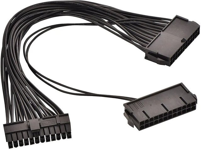 Ninth World 24-Pin Netzteil-Splitterkabel 1 zu 2 Synchronisator für ATX Mining und Motherboard Dual-Netzteil-Verlängerungskabel in Schwarz, Länge: 30 cm - Bild 1