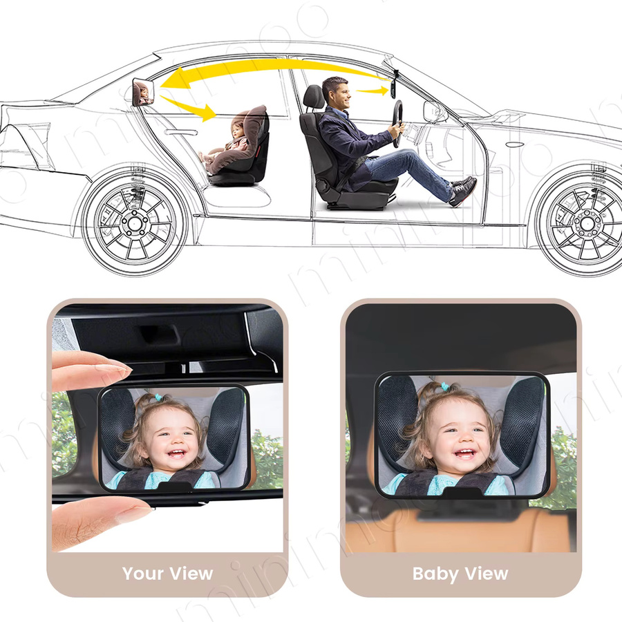 momo&dudu 360 Grad drehbarer Babyautospiegel in Schwarz mit weitem Sichtfeld und bruchsicherem Design - Bild 5