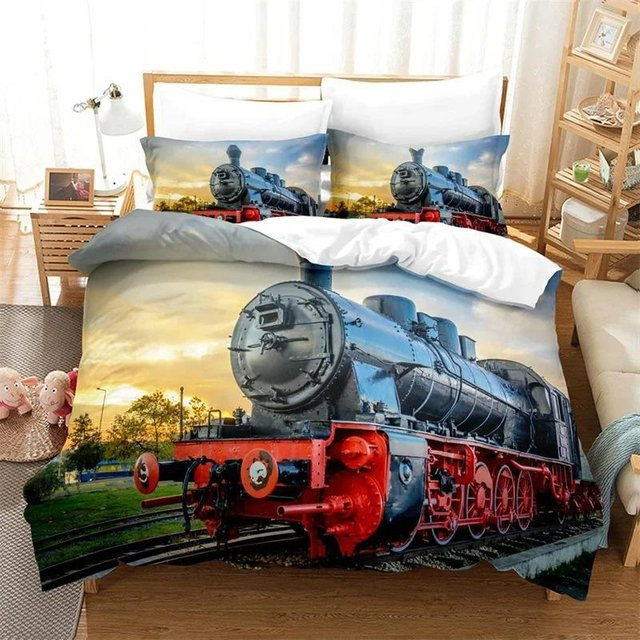 Bettwäscheset mit 3D Dampflokomotive für Kinder und Teenager, Mikrofaser, Blau, 2-teilig, Breite: 133 cm, Höhe: 70 cm - Bild 1