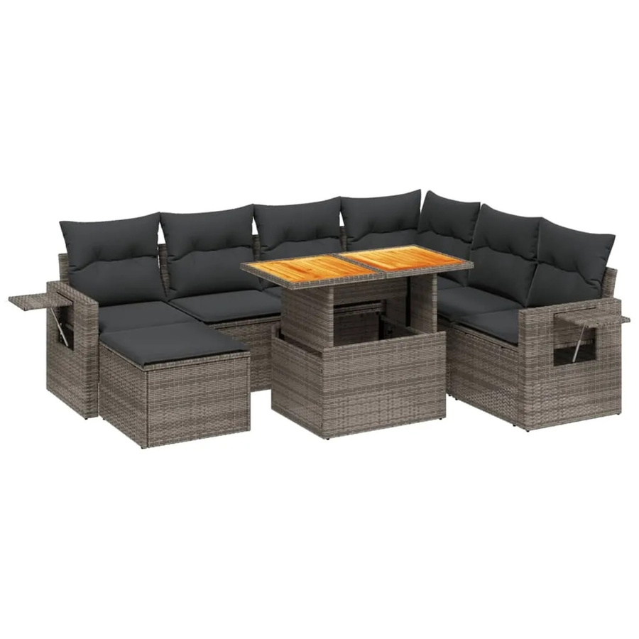 vidaXL 8-tlg. Garten-Sofagarnitur in L-Form mit Kissen und Couchtisch, Grau, Poly-Rattan mit Metallgestell - Bild 2