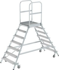 MUNK Aluminium Podestleiter Silber mit 7 Stufen und Stahl-Gitterrost, Arbeitshöhe: 3,7 m - Bild 2