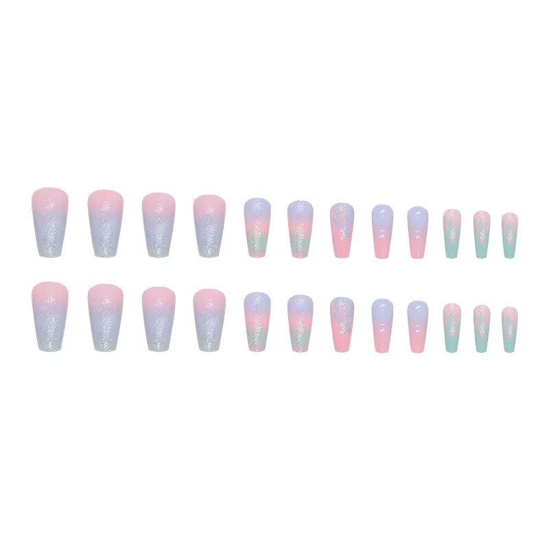 EOEKKY Künstliche Nägel, Rosa Blau Farbverlauf, 24 Stück, Kinder, Glänzend - Bild 2