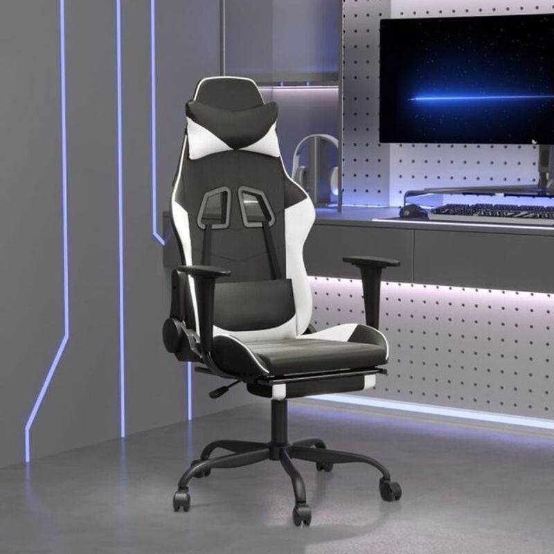 vidaxl Gamingstuhl mit Fußstütze aus Kunstleder in Schwarz/Weiß - Bild 1