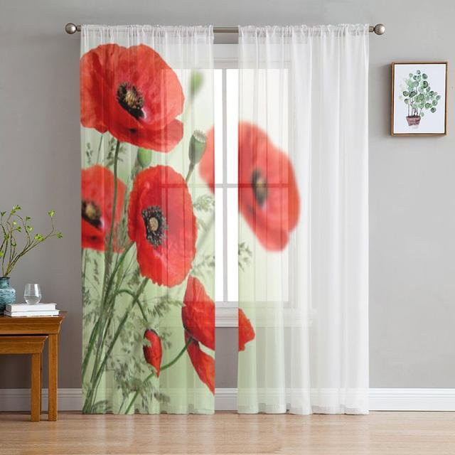 Transparente Mohnblumen-Tüllvorhänge von A Family Of Home Textiles in Weiß, B: 135 cm, H: 244 cm - Bild 1