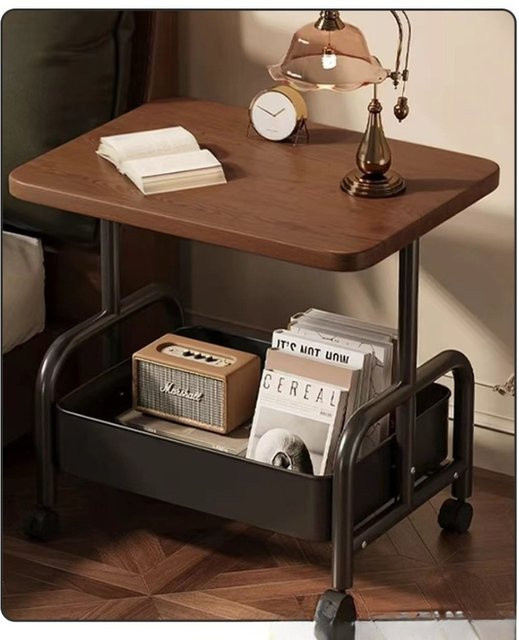 LIUSHADUOLA Rollbarer Nachttisch mit Schublade und Rädern, Beistelltisch aus Holz in Schwarz und Braun - Bild 1