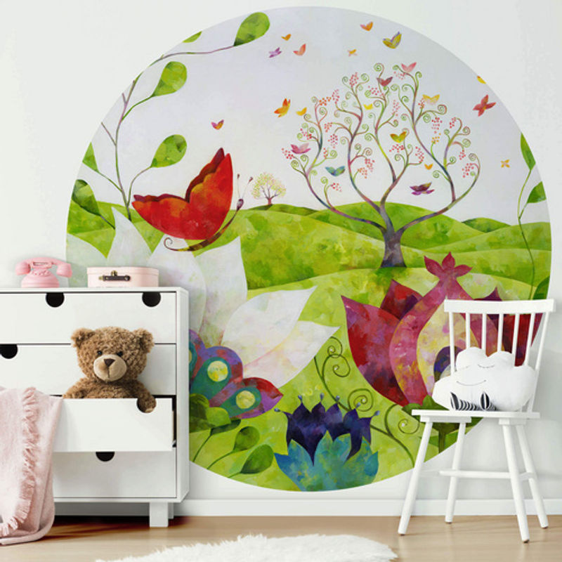 K&L Wall Art Vliestapete Blanz Kinder Sommerwiese, Rundes Wandbild in Mehrfarbig, Matt, B/H: 236 x 236 cm - Bild 2