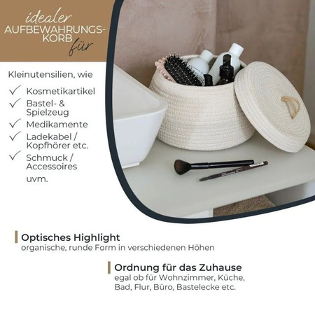 HMF Aufbewahrungskorb für das Badezimmer rund mit Deckel aus Baumwolle in Creme