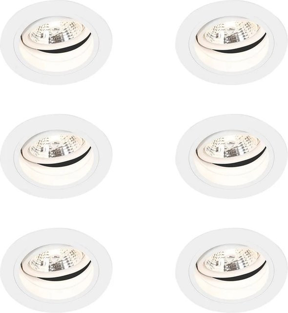 QAZQA Set mit 6 runden Einbauleuchten in Weiß, dimmbar und einstellbar, GU10, Aluminium - Bild 1