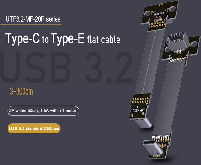 SPEEDIER USB 3.2 Gen2x2 Typ-C auf Typ-E Flachverlängerungskabel mit 90-Grad-Winkel für ITX/ATX-Motherboard und A4-Gehäuse, 20 Gbit/s - Bild 1
