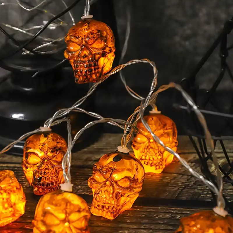 Halloween LED Lichterkette mit braunen Schädelköpfen in warmweiß für Indoor und Outdoor - Bild 4