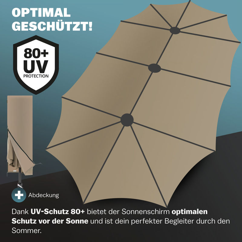 KINGSLEEVE Doppelsonnenschirm in Taupe mit UV-Schutz UPF 50+ aus Polyester und Stahl - Bild 4
