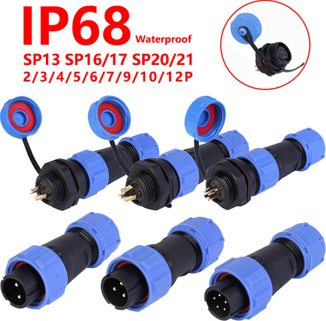 Wasserdichte Luftfahrt-Steckverbinder IP68 SP13 SP16 SP17 SP20 SP21 mit Männlich/Weiblich Optionen und Mutter in Blau - Bild 1