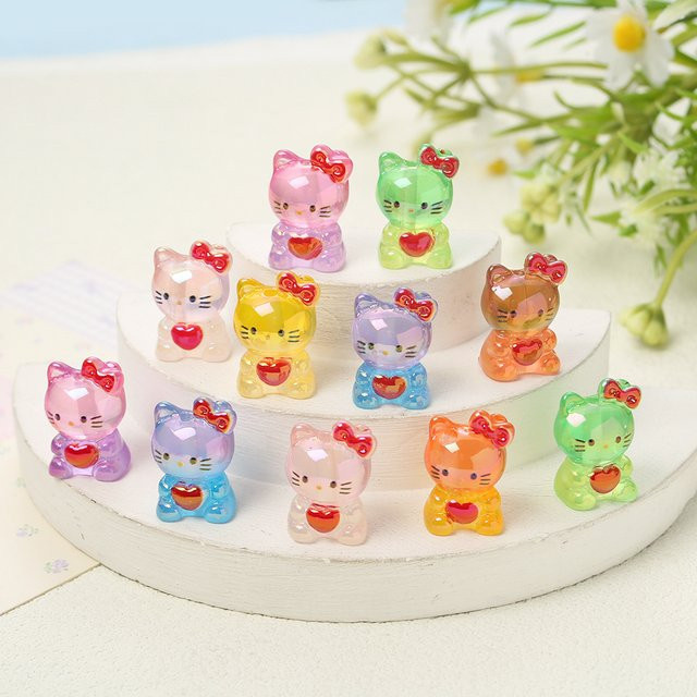 Sanrio Hello Kitty Herz-Harzperlen, 10 Stück, Bunte 3D-Katzenperlen - Bild 1