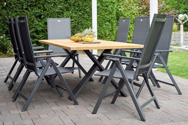 Hartman Xanadu Aruba Garten-Essgruppe aus Aluminium und Teakholz in Anthrazit mit 8 Klappstühlen, Tisch B: 220 cm, T: 100 cm - Bild 1