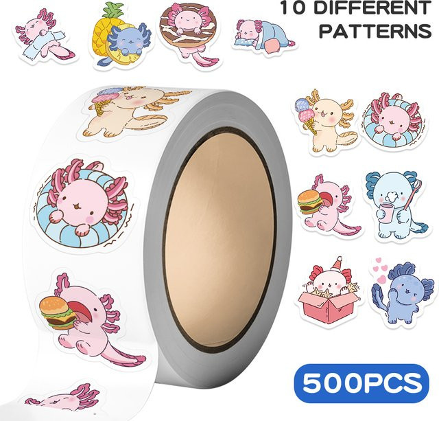 PickJoy Axolotl Alltagsleben Aufkleber, 500 Stück, Rosa, Multicolour - Bild 1