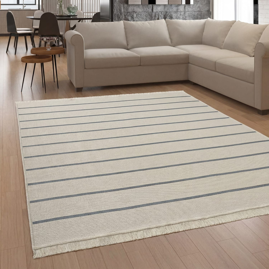 Wendbarer Skyla Teppich in Grau und Anthrazit mit gelben Streifen, B/T: 80 x 250 cm - Bild 2