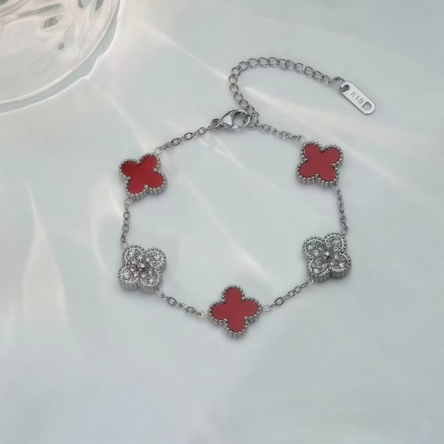 Huishan Armband Vierblättriges Kleeblatt, Edelstahl, Silber, Zirkonia, Damen - Bild 1