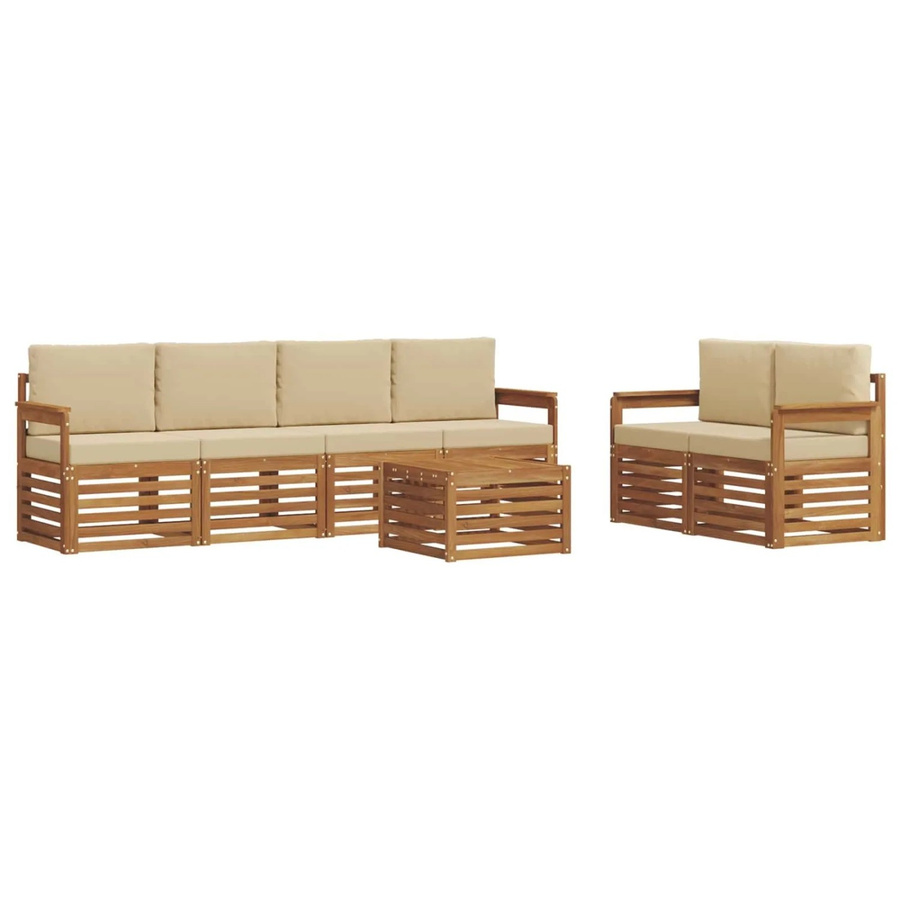 vidaXL Outdoor-Sofagarnitur aus Massivholz Akazie in Natur und Beige mit Tisch und Polstern im modernen Latten-Design - Bild 2