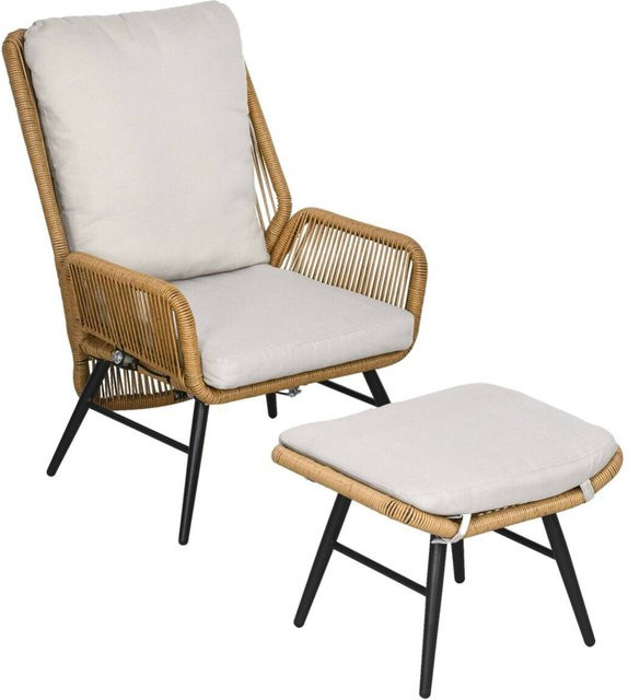 Outsunny Gartensessel in Natur mit verstellbarer Kopfstütze und Gasdruckfeder, B/H/L: 83 x 94 x 67 cm - Bild 1