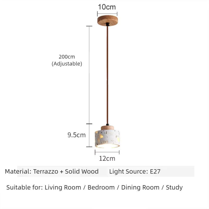 Transluzente Stein-Antik-Kleinpendelleuchte im Zen-Stil aus Walnussholz und Terrazzo in Weiß für Schlafzimmer und Esszimmer - Bild 4